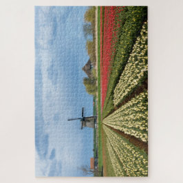 Puzzle Molino de viento y tulipanes en Holanda