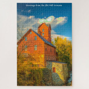 Puzzle Molino viejo en Vermont. Saludos navideños Jigsaw 