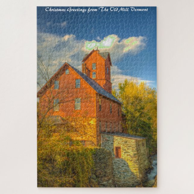 Puzzle Molino viejo en Vermont. Saludos navideños Jigsaw  (Vertical)