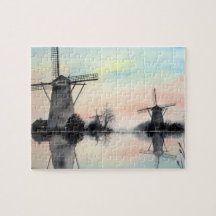 Molinos de viento en la pintura de Dawn Kinderdijk