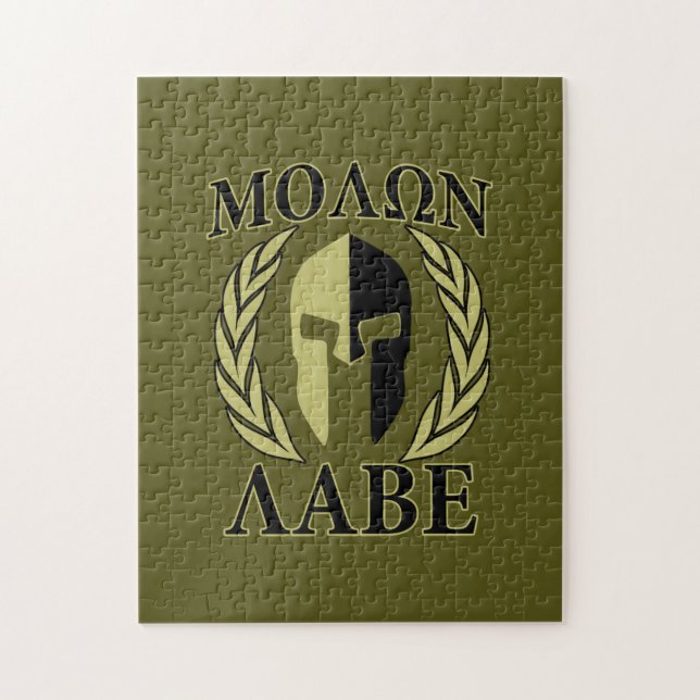 Puzzle Molon Labe Spartan Mask Laurelles Olive Green (Vertical)