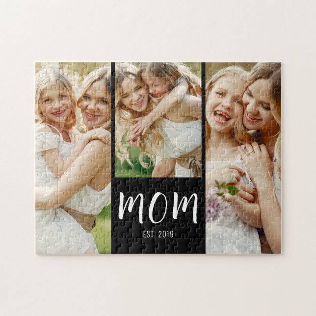 Puzzle Mom Established Elegant Script Black 3 Photo  (Horizontal)