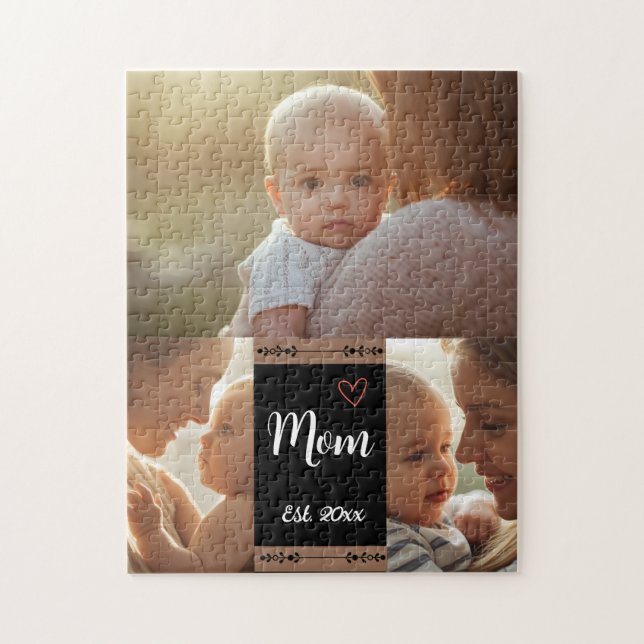 Puzzle Mom Established Modern Script Black 3 Photo Jigsaw (Vertical)