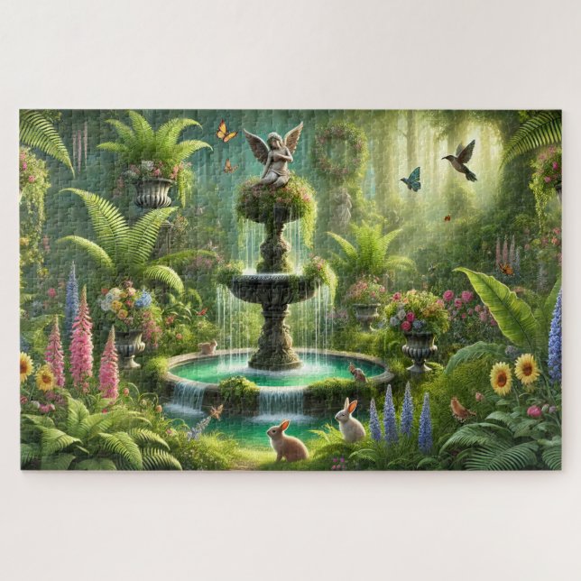Puzzle Mom's Secret Garden Enchanting Fountain Oasis (Horizontal)