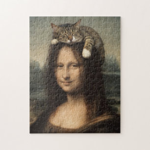 Puzzle Mona Lisa con gato durmiendo