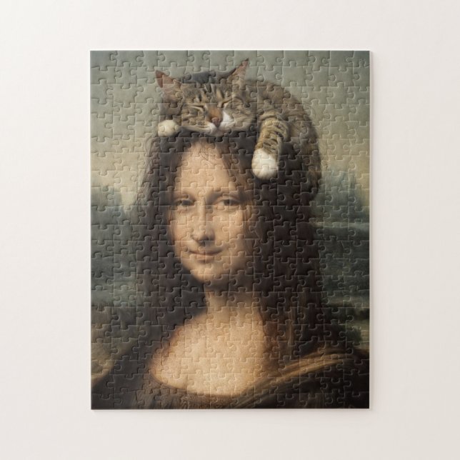 Puzzle Mona Lisa con gato durmiendo (Vertical)