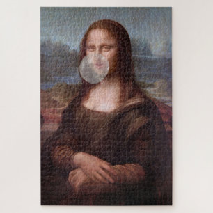 Puzzle Mona Lisa soplando chicle de burbuja gris