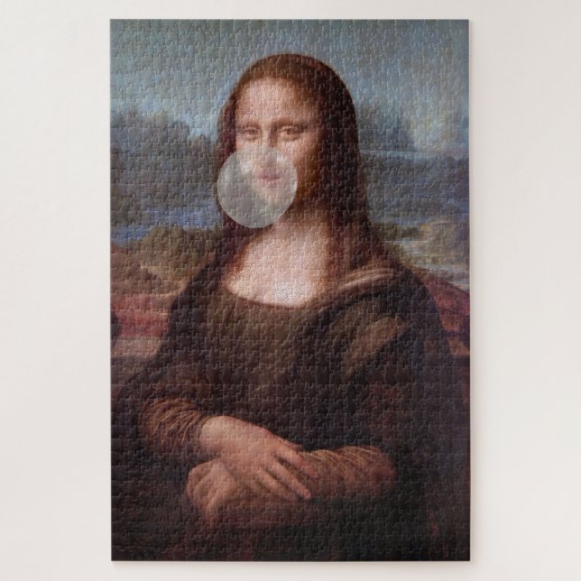 Puzzle Mona Lisa soplando chicle gris (Vertical)