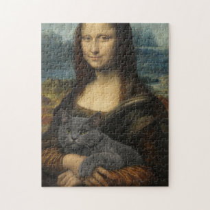 Puzzle Mona Lisa sosteniendo un gato gris elegante
