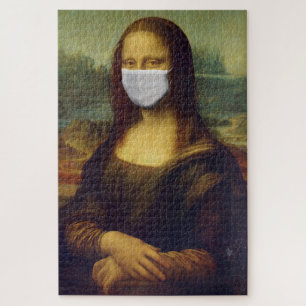 Puzzle Monalisa divertida viste una máscara facial de co