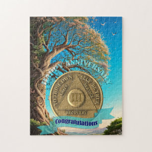 Puzzle Moneda de aniversario de 3 años sobrio Árbol de la