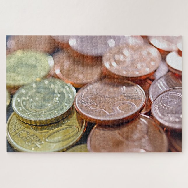 Puzzle monedas de euro bajo rayos de sol (Horizontal)