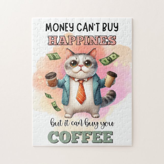 Puzzle Money Can't Buy Happiness Funny Cat Lover Gift  (Vertical)