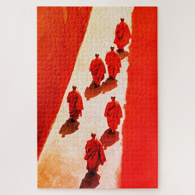 Puzzle Monjes caminando con túnica roja viaje espiritual (Vertical)