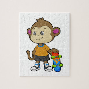 Puzzle Mono como patinador con patineta