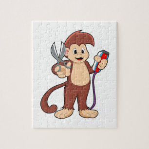 Puzzle Mono como peluquero con tijeras y Razor
