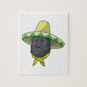 Puzzle Mono con gorra de paja