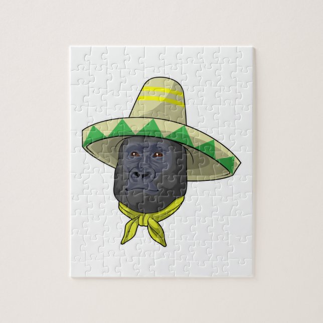 Puzzle Mono con gorra de paja (Vertical)