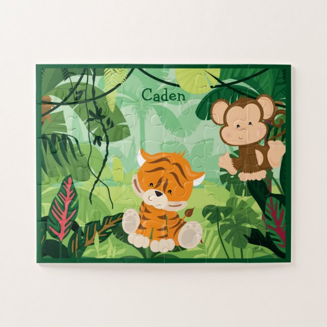 Puzzle Mono del tigre de la jungla, Personalizado lindo (Horizontal)