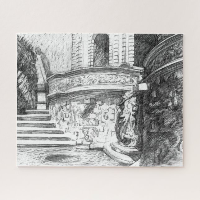 Puzzle Monocromo de pencilart de castillo (Horizontal)