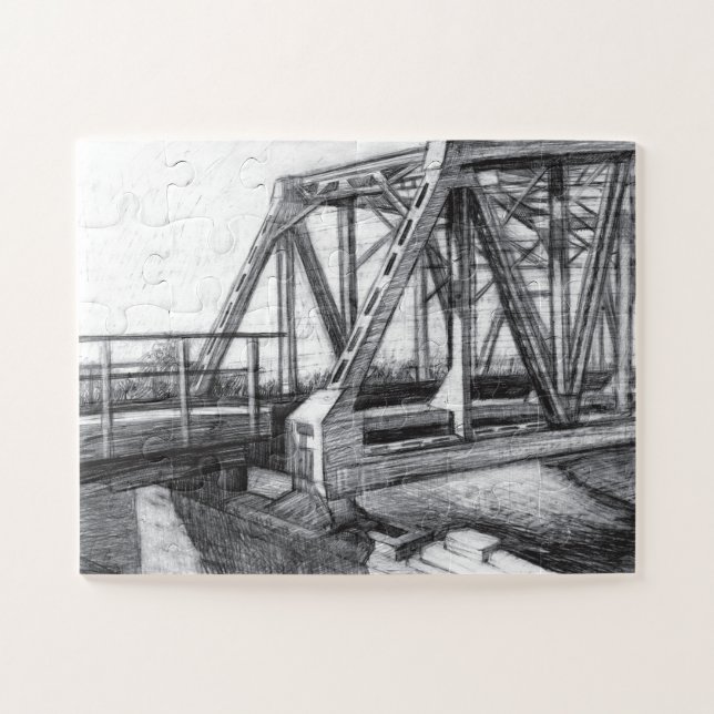 Puzzle Monocromo del puente antiguo pencilart (Horizontal)
