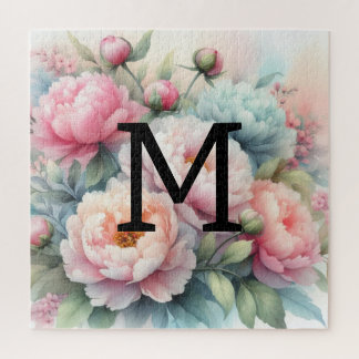 Puzzle Monografías de acuarela floral monograma peonías a
