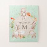 Puzzle Monogram Bunny Rabbits Floral Girly Personalized<br><div class="desc">Monogram Cute Bunny Rabbits Floral Girly Easter Personalized Name Jigsaw Puzzle features your personalized name and monogram surrounded by a floral wreath in orange, gold and greenery with three cute bunny rabbits holding a heart. Perfect for Easter, birthday, valentine's day, Christmas, baby nursery and more. Designed by ©Evco Holidays www.zazzle.com/store/evcoholidays...</div>