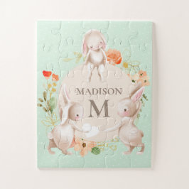 Puzzle Monogram Bunny Rabbits Floral Girly Personalized