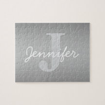 Monograma blanco cursivo y gris | Colores editable