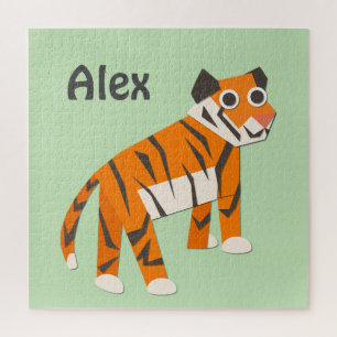 Puzzle Monograma Bonito tigre naranja verde claro