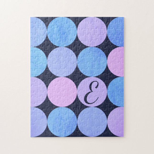Puzzle Monograma de círculos azul morado y rosado (Vertical)