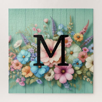 Puzzle Monograma de color de agua pasteles flores en made