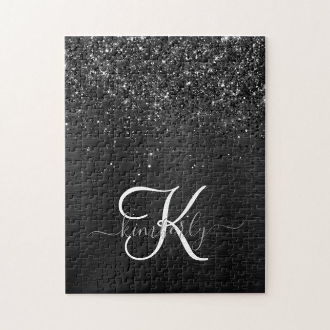 Puzzle Monograma de espuma de Purpurina negro personaliza (Vertical)