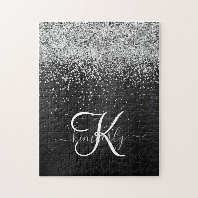 Puzzle Monograma de espuma negra Purpurina plateado perso (Vertical)