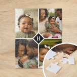 Puzzle Monograma de familia de Collage de fotos personali<br><div class="desc">Un regalo especial personalizado con 4 fotos de su personalizado y un primer monograma. Utilice las herramientas de diseño para agregar texto adicional en cualquier tipo de letra y color que desee. Subir más fotos, editar el color de fondo o elegir una opción de tamaño diferente para personalizar posterior del...</div>