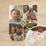 Puzzle Monograma de familia de Collage de fotos personali<br><div class="desc">Un regalo especial personalizado con 4 fotos de su personalizado y un primer monograma. Utilice las herramientas de diseño para agregar texto adicional en cualquier tipo de letra y color que desee. Subir más fotos, editar el color de fondo o elegir una opción de tamaño diferente para personalizar posterior del...</div>