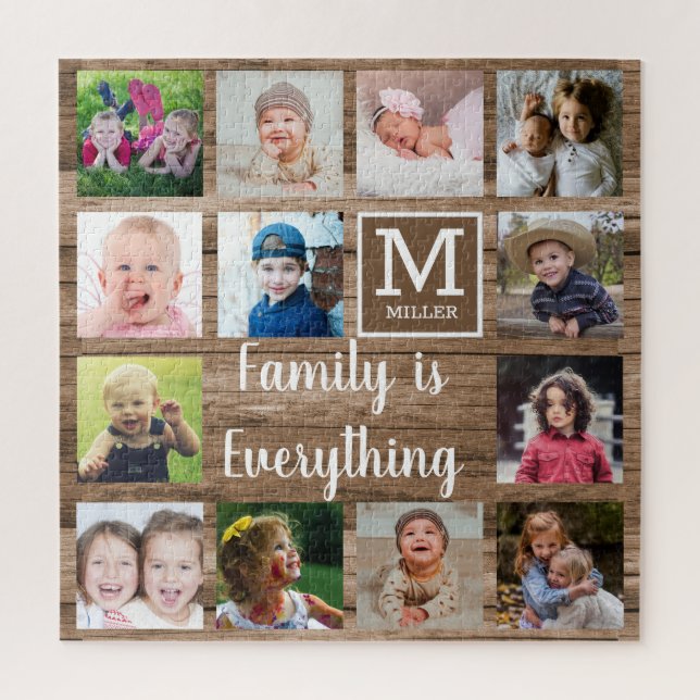 Puzzle Monograma de familia de Collages de fotos Rustic W (Vertical)