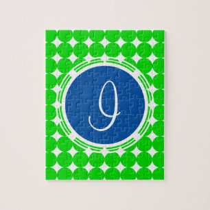 Puzzle Monograma de puntos de polka azul y verde