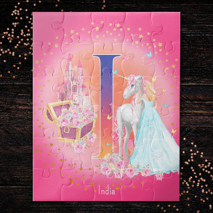 Puzzle Monograma de unicornio y princesa con letra de cas