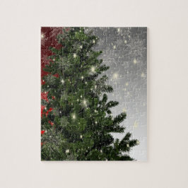 Puzzle Monograma del árbol verde Rojo Plata Snowflake nav