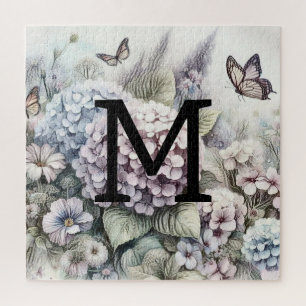 Puzzle Monograma dibujo floral rosado purga hidráneas