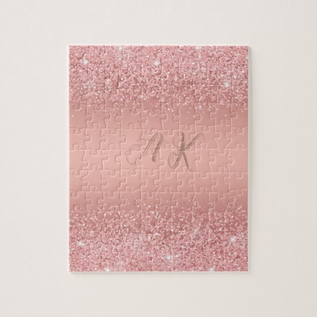 Puzzle Monograma Elegante con Brillo Luxe en Rosa Dorado (Vertical)