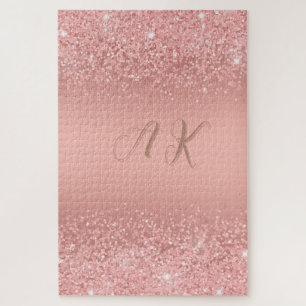 Puzzle Monograma Elegante Luxe Dorado Rosa Brillante