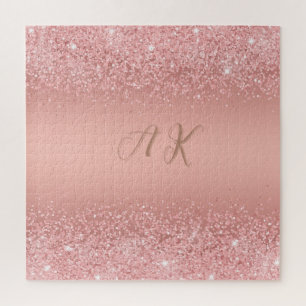 Puzzle Monograma Elegante Luxe Dorado Rosa con Brillo