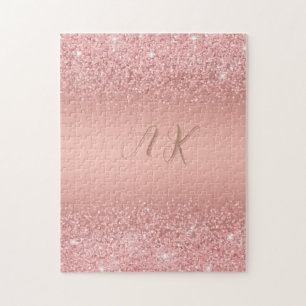 Puzzle Monograma Elegante Rosa Dorado Luxe Shimmer