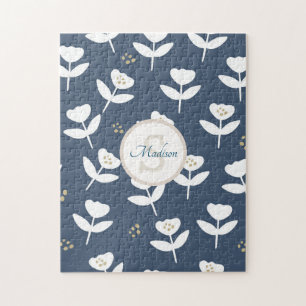 Puzzle Monograma floral blanco azul de la Marina Cuta