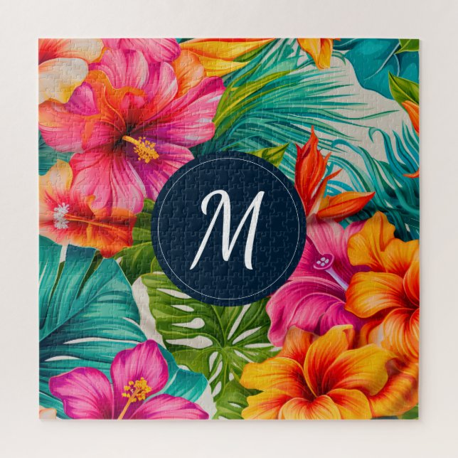 Puzzle Monograma Floral Tropical Hibiscus (Vertical)