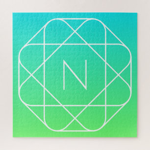 Puzzle Monograma geométrico genial Ombre azul y verde l