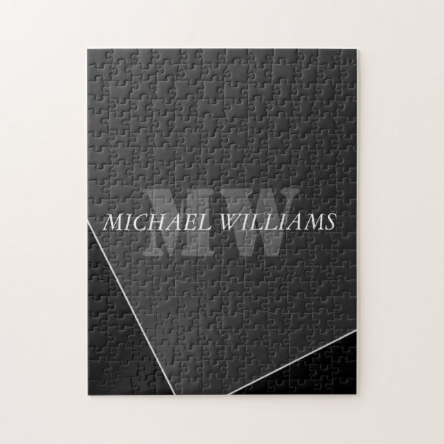 Puzzle Monograma negro gris artístico moderno (Vertical)