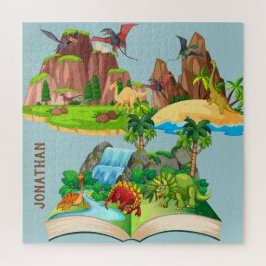 Puzzle Monograma Personalizado de dinosaurios en azul sel